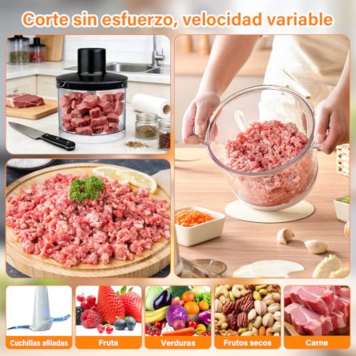 LEMONSEA Batidora de Inmersion 5 en 1 de acero inoxidable, Licuadora de Mano 1000W Batidora de Mano Multiusos de Alta Potencia, Incluye Tazón Picador y Accesorios para Batidos y Espumador de Leche