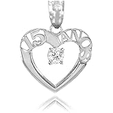 925 Sterling Silver Quinceanera 15 Anos Solitaire CZ Necklace Pendant