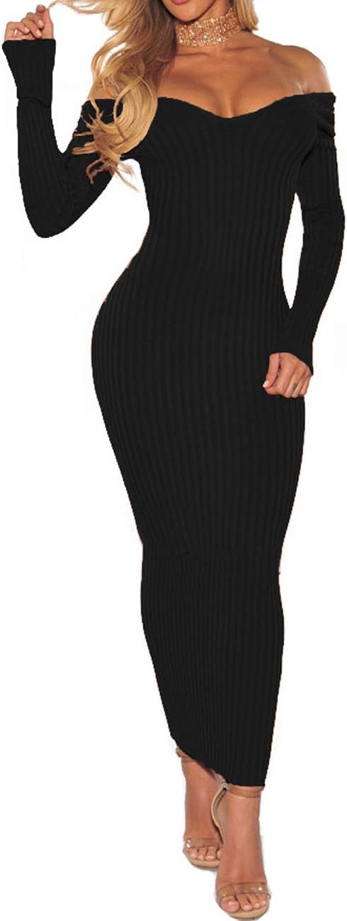 Women's Long Sleeve Knit Slim Maxi Sweater Dress for Autumn and Winter