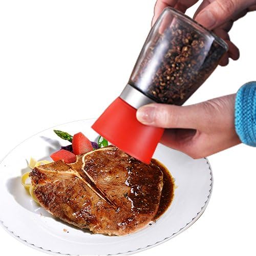 Salt and Pepper Grinder Set,KPACO Premium Slim Pepper Mill and Salt Mill,Salt and Pepper Shakers,Easy to Fill Salt and Pepper Mill Set With Brush - Red