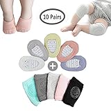Baby Crawling Anti-Slip Knee and Baby Anti-Slip Socks, Unisex Baby Toddlers Kneepads 5 Pairs, Soft Cotton Assorted Boys Girls Grip Walkers Socks 5 Pairs,Best Infant Gift for 6-24 Month Baby