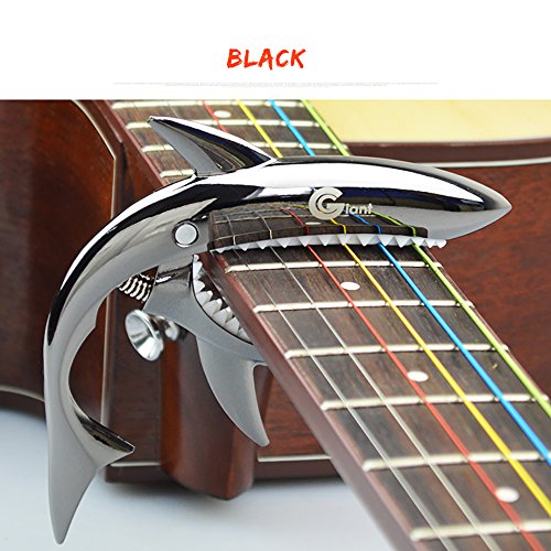 ZEALUX Shark Guitar Capo for Guitars, Ukulele, Banjo, Mandolin, Bass - Made of Ultra Lightweight Aluminum Metal for 4 & 6 & 12 String Instruments - Premium Accessories (Black)