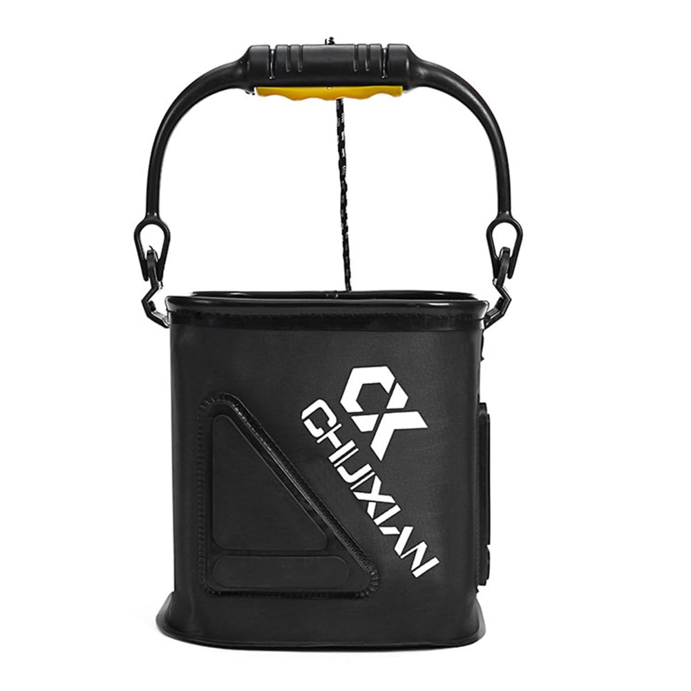 SEIWEI Foldable Fish Bucket, 8L Fishing Bucket, Portable Fishing Bait Bucket With Rope, Foldable Water Buckets For Camping Traveling Hiking Fishing Boating Gardening (Black)