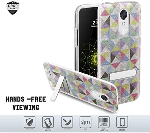 LG Harmony, K20 Plus, K20V, K20 V, Grace case, Women Design Glitter Shiny Sparkly Bling Slim Thin Dual layer Shockproof Hybrid Hard Case with magnetic [kickstand] (Colorful Checkered/Clear)