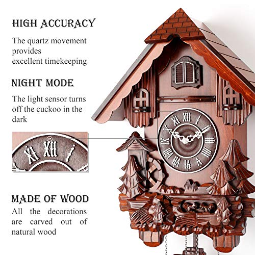 Polaris Clocks Cuckoo Clock in German Style with Night Mode Option (Brown, Water Mill-1)