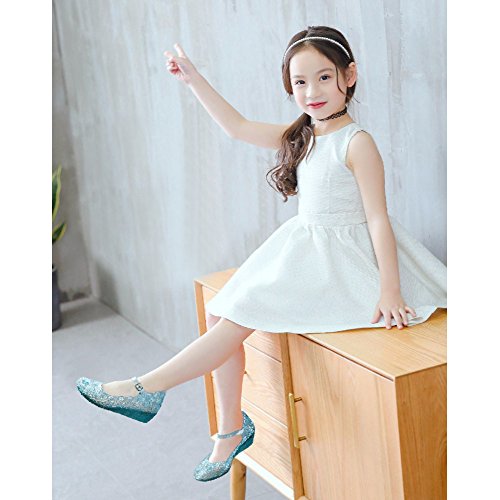 URAQT Girl Child Fancy Shoes Princess Queen Elsa Blue Cute - Thumbnail 4