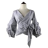 AOMEI Women Vintage Plaid Blouse Tops for Women Size L