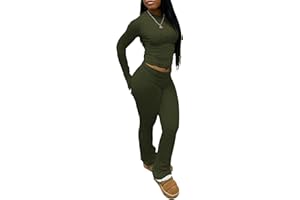 HBQ Women's 2 Piece Lounge Sets Crop High Wasit Foldover Flare Leggings Pants Casual Workout Outfits Tracksuit