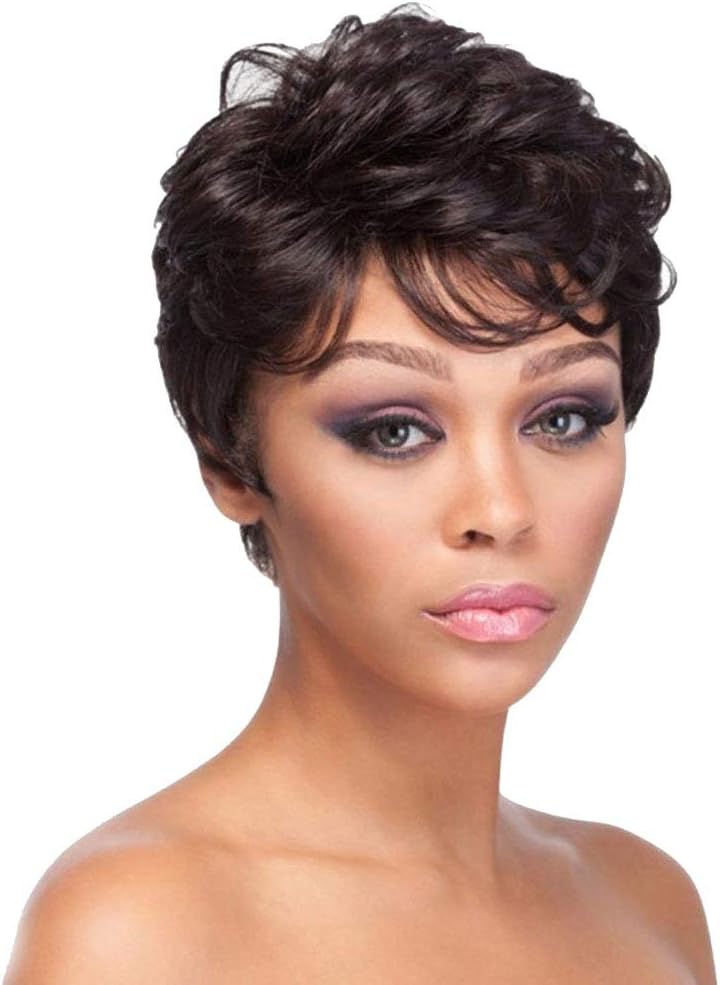 Short Layered Wig For Afro Women, Curly Wavy Hair Pixie Cut Fluffy Short Bob Wig 12cm Heat Resistant Synthetic Fiber Full Wig For Daily Party Cosplay Carnival Halloween Makeup Costumewoerd