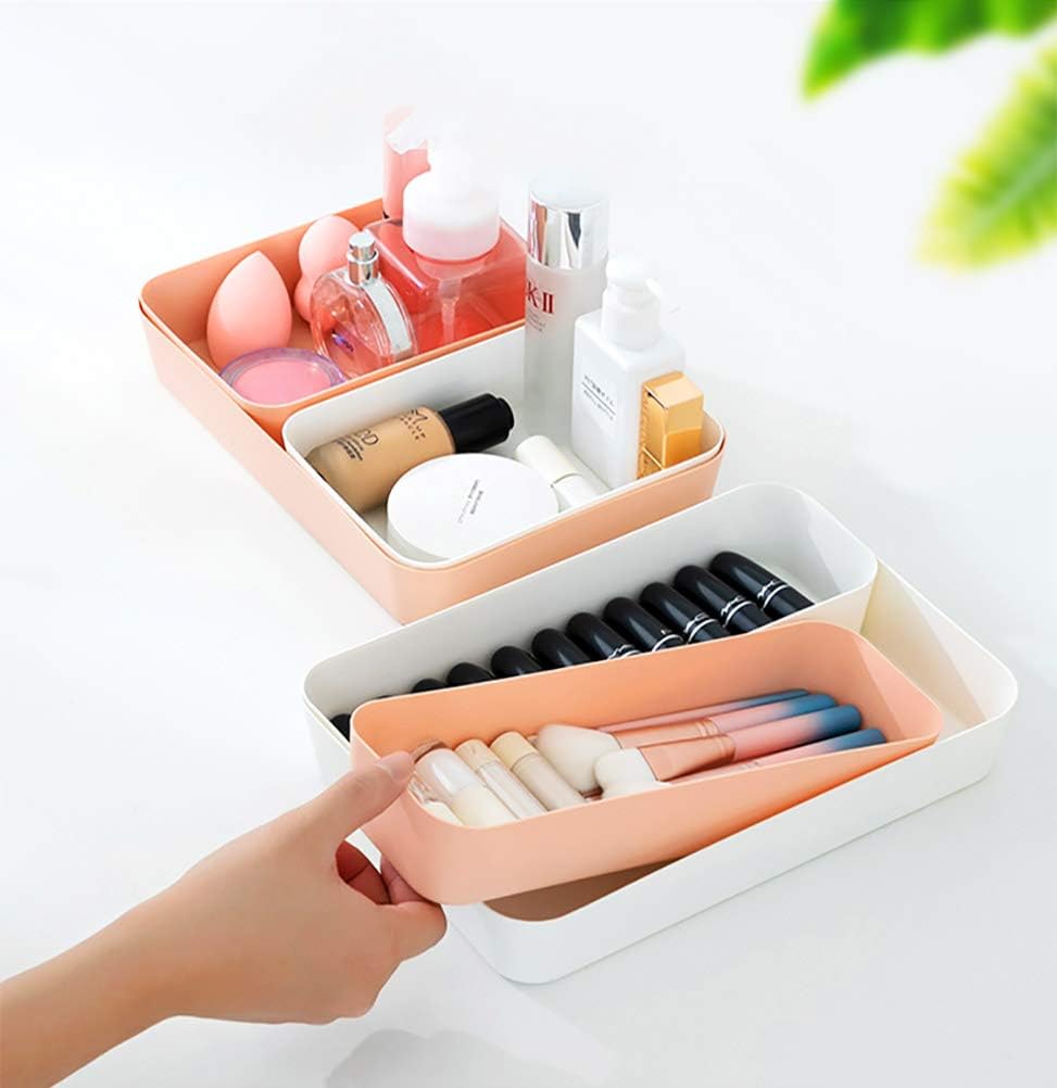 Soft Plastic Drawer Organzier Storage Tray Bins Set for Kitchen Dresser Bathroom Bedroom Office Desk Closet. 2 Large + 4 Medium