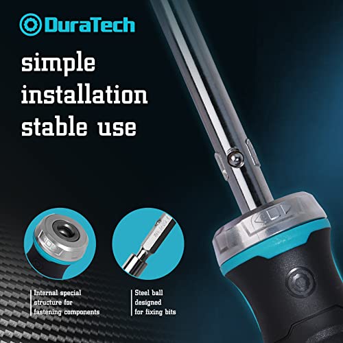 DURATECH Ratcheting Screwdriver, 6-in-1 Multi-Bit Screw Driver with Phillips, Slotted Bits and Nut Driver