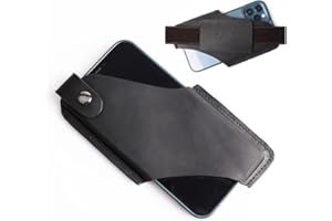 Gentlestache Leather Phone Holster, Phone Holder for Belt Loop, Cell Phone Cases, Leather Belt Pouch with Magnetic Button Bla