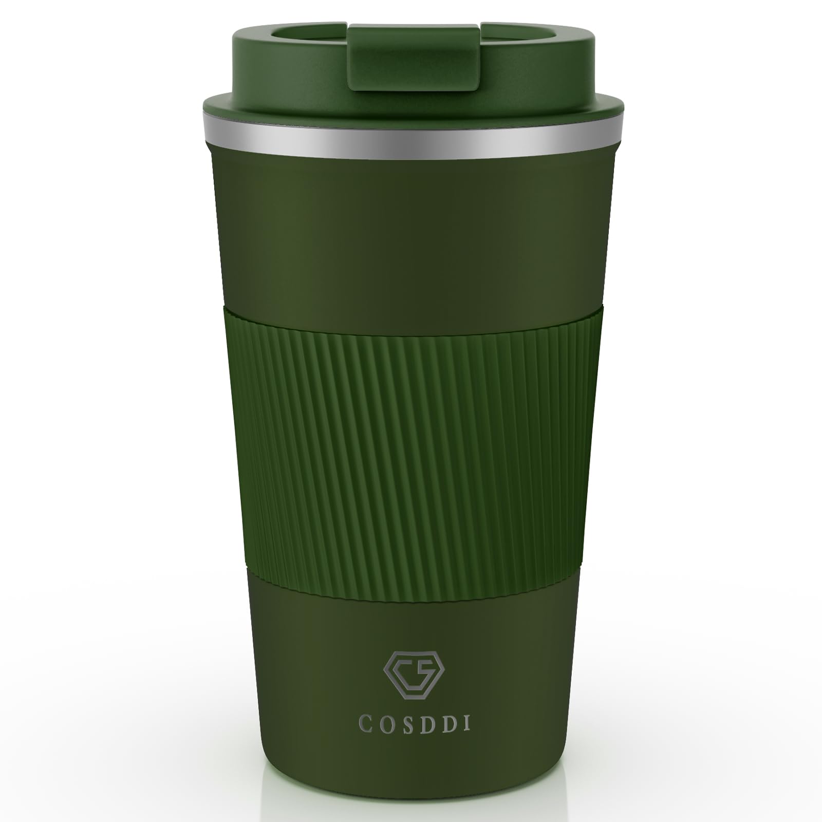CS COSDDI Travel Mugs, Insulated Coffee Cup with Leakproof Lid - Reusable Coffee Cups Travel - Car Coffee Cup - Stainless Steel Coffee Mug for Hot and Cold Water and Tea(Green-A, 510 ml)