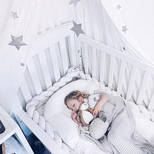 LOAOL Baby Crib Bumper Knotted Braided Plush Nursery Cradle Decor Newborn Gift Pillow Cushion Junior Bed Sleep Bumper (4 Meters, White) - Thumbnail 4