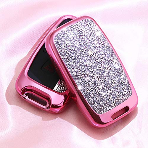 Royalfox(TM) 5 Buttons 3D Bling keyless Entry Remote Smart Key Fob case Cover for Land Rover Defender Discovery Sport LR2 LR3 LR4 Range Rover Sport EVOQUE and Jaguar XF XJ XJL XE F-PACE (Pink) - Thumbnail 4