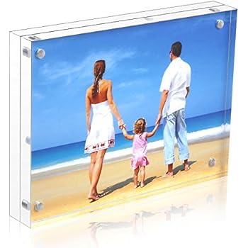 NIUBEE Acrylic Picture Frame 5x7, 20% Thicker Block Clear Double Sided Acrylic Photo Frames Frameless Desktop Display with Gift Box Package