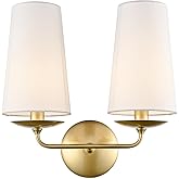 Moose Modern Gold 2-Light Wall Sconces Hardwired Brass Double Sconce with Fabric Shade for Bedroom, Fireplace, Staircase, Bat