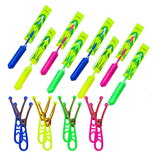 Rocket Slingshot Flying Copters with LED Lights Glow The Dark Party Helicopters,12 Launchers