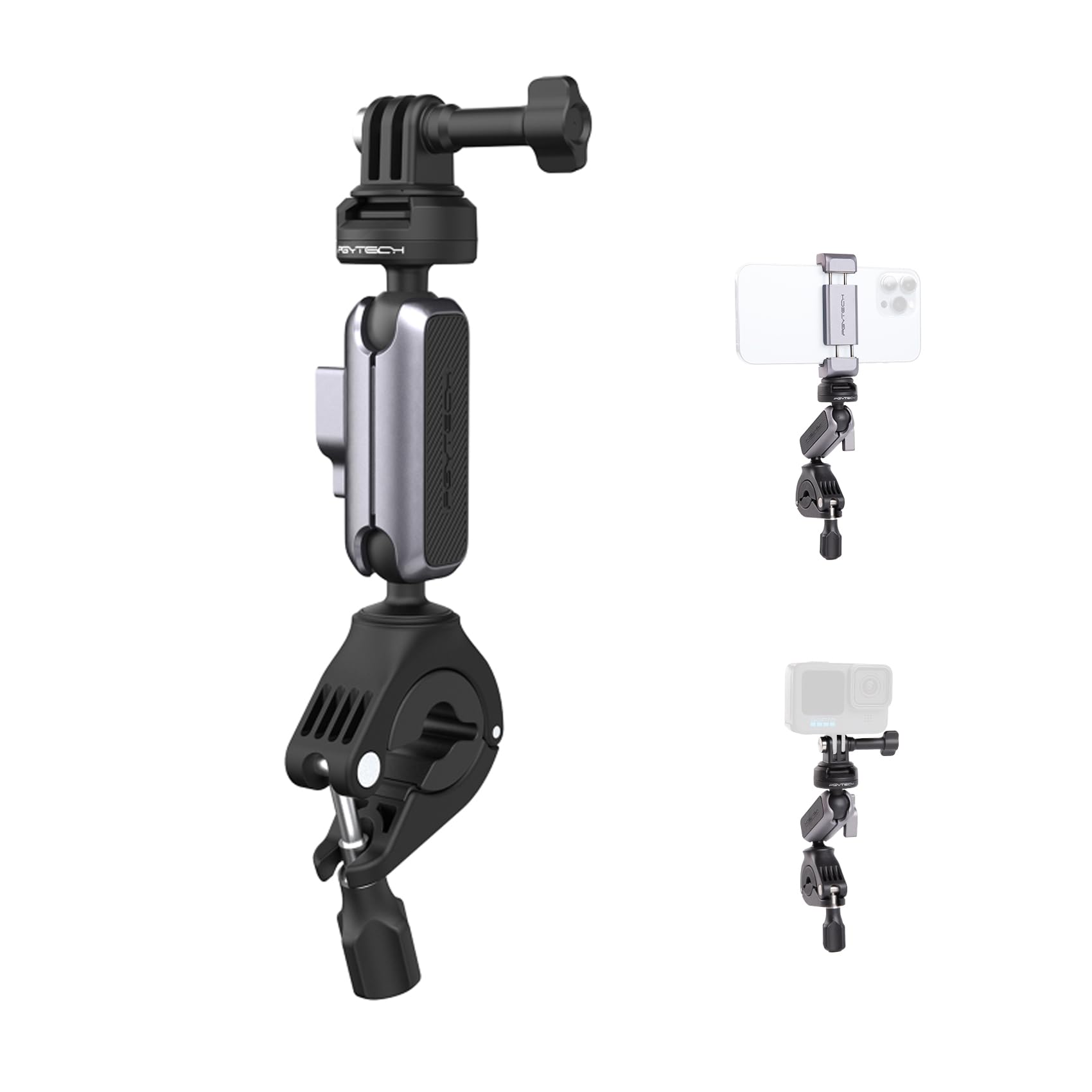 PGYTECH CapLock Bike Motorcycle Handlebar Mount for DJI OSMO 360/Action 6/Pocket 4/3, Clamp for Gopro Hero 13/12/11, for Insta360 Ace Pro 2/X5/ONE RS Action Camera with 1/4"-20 Thread Adapter