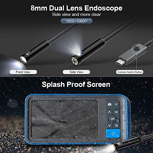 Pipe Sewer Inspection Camera, Dual Lens 1080P Industrial Endoscope, 4.5" Screen Waterproof Borescope Snake Camera with 6 LED, 16.4FT Semi-Rigid Cable Endoscope, 2500mAh Battery, 32GB TF Card