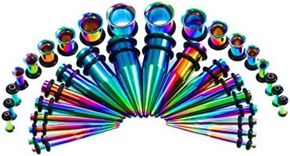 Gmhkonw 36PCS Gauges Kit Stainless Steel Tapers Plugs 14G-00G Ear Stretching Set Jewelry (colorful)
