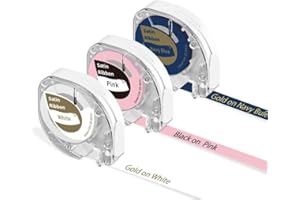 Satin Ribbon Label Refills 12mmx2m 3 Pack for Compatible Label Maker P12 P12 PRO Silk Labels for Wedding Gift Wrapping Craft 