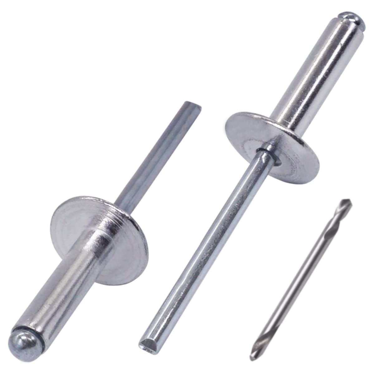 SKIR'CO (150 pcs) Large Flange Aluminium Blind Rivets 5.0 x 20 mm, Steel Mandrel, Drill Bit Included