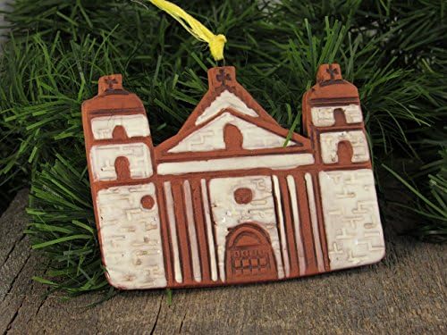 4" Christmas Tree Ornament Santa Barbara California Mission Church Southwest Handmade Terracotta Clay Art Holiday Decor