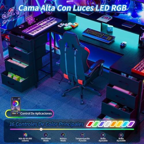 Simple Wisdom Escritorio Gamer,Escritorio Minimalista,El Escritorios Viene con un Cajón de Tela,una Regleta de Enchufes,una Regleta Luces, un Soporte Para Monitor y un Soporte Para Auriculares (Negro)