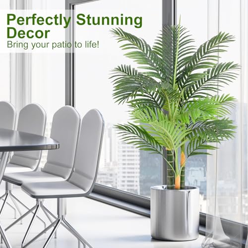 Keeplush Artificial Palm Tree Triple Golden 120cm Large Artificial Plant Outdoor Indoor or Outdoor Tall for Patio Poolside Lawn Office Living Room Balcony Garden (1Pack)