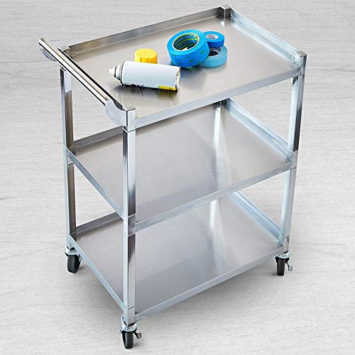 GSW Stainless Steel Solid 1-Inch Tubular Utility Cart with 5-Inch Swivel Casters, 15-1/2 by 26-1/2 by 34-Inch NSF Approved