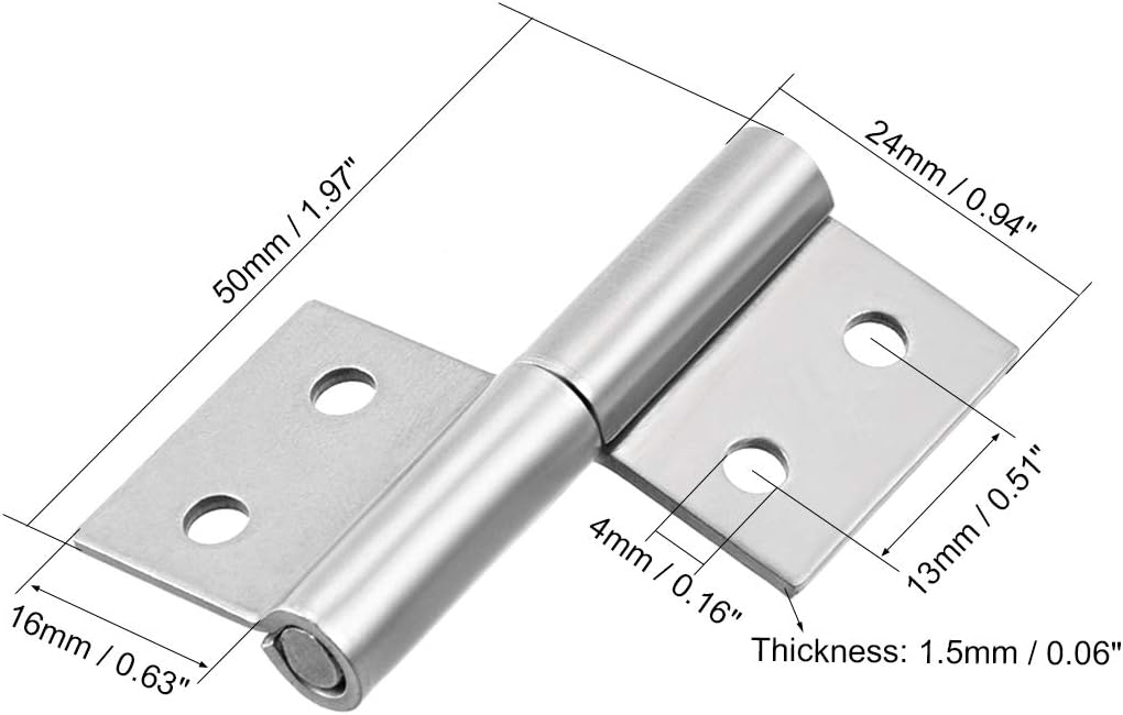 sourcing map 2-inch Long Steel Small Slip Joint Flag Hinge - Lift Off Right Handed Lid Door 2pcs, 2 inch,2 pcs(Right) - Image 3