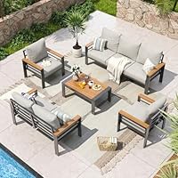Aoxun Aluminum Patio Furniture Set 7 Seats, Oversized Outdoor Sectional with Washable Thick Cushions, Coffee Table and Waterproof Cover, Patio Conversation Sets for Porch, Balcony, Deck
