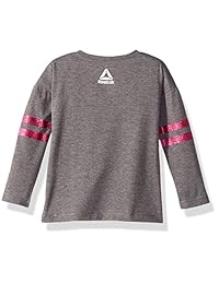 Reebok Camiseta deportiva de manga larga con purpurina a rayas, para niñas