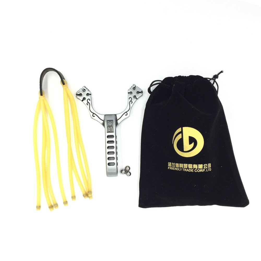 FRIENDLY Slingshot With Quality Rubber Bands Powerful For Outdoor Sport (Silver)