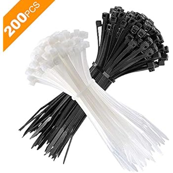 200PCS Zip Ties, 4 Inch Nylon Cable Ties for Small Cables Management, Premium Plastic Ties with 18 Pounds Test, Resealable Storage Bag Included, White and Black, By Itrk Supply
