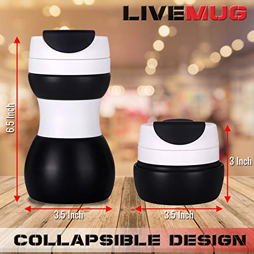 LIVEMUG Spittoon Bottle for Chewing Tobacco | Portable Spit Cup, Collapsible Silicone Dip Spitting Accessories | Spill Resistant Spitter Jug with Lid | Travel Spitune, Fits Cup Holders, 17 Oz, Black