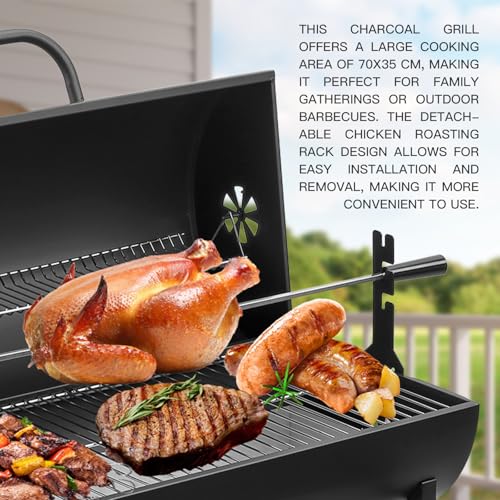 TEENO Charcoal Barbecue with XXL Cooking Grill, Anti-Burning Gloves, Thermometer, Ash Tray, Adjustable Vent, Large Barbecue (Upgraded with Chicken Grill)
