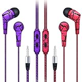 In-ear Earbuds, Costyle 2-Pack Nylon Braided No Tangle Noise Isolating Earphones headphones with Microphone Control Remote Button for iPhone, iPad, Samsung Galaxy Note, HTC, Tablet(Purple+Red)