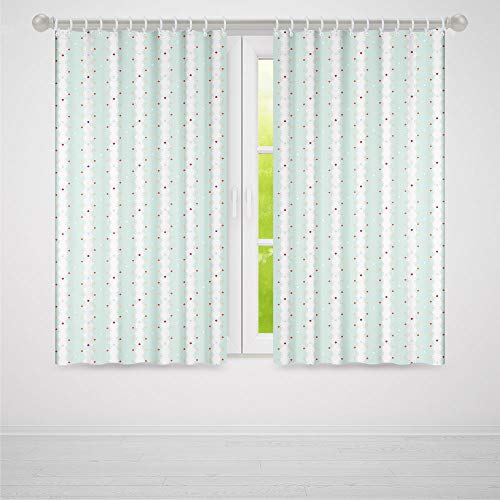 Teal And White Small Window Blackout Curtains Vintage Shabby Chic