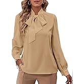 Rooscier Women's Bow Tie Neck Long Sleeve Buttton Cuff Chiffon Elegant Blouse