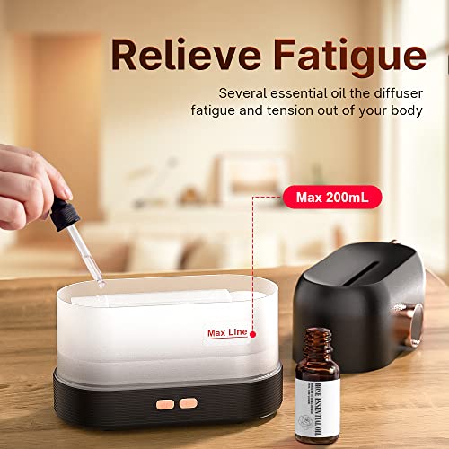 TFNN Flame Diffuser for Essential Oils, 200ml Multi-Color Flame Humidifier, Aroma Diffuser with No-Water Auto-Off Protection for Home Yoga Office Bathroom(Black)