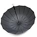 Becko 47 Inches Black Auto Open Umbrella Long Umbrella with 16 Ribs, Durable and Strong Enough for the Fierce Wind and Heavy Rain, Classic Style with Soft Foam Rubber Stick Handle, Unisex Umbrella