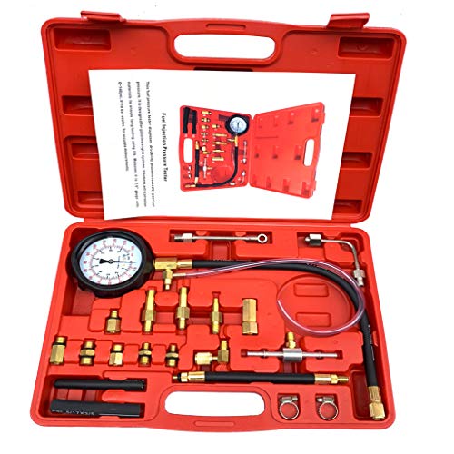 Aeanm Vehicle Vacuum Pressure Gauge, Hand Held Fuel Pump & Vacuum Tester Gauge Leak Carburetor Pressure Diagnostics with Case for Automotive (C)