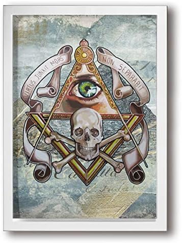 Joywall 9“x13” Framed Canvas Print Art Skull Masonic Eyes of Horus Giclee Pictures Artwork Paintings for Living Room Bedroom Home Decorations Ready to Hang