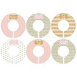 Gift Set of 6 Closet Organizer Dividers for Baby and Toddler Clothing with Pink and Gold Glitter Like Designs CDG046