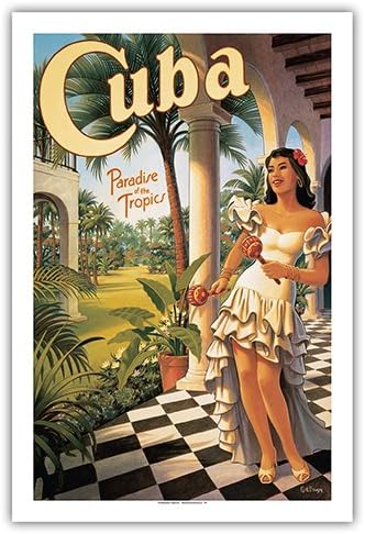 Pacifica Island Art Cuba - Paradise of the Tropics - Vintage Style World Travel Poster by Kerne Erickson - Premium 290gsm Giclée Art Print - 24in x 36in