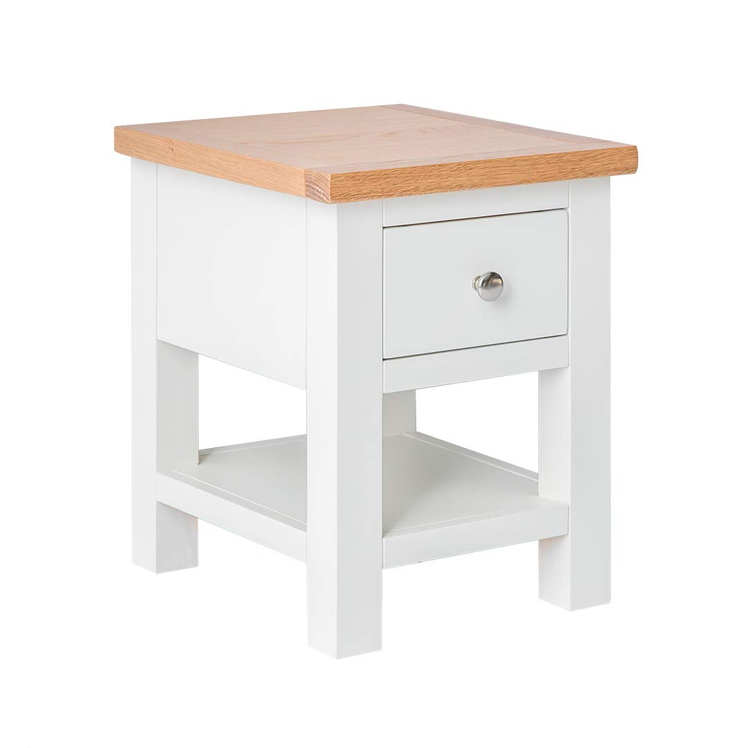 RoselandFurniture Farro White Lamp Table | Painted Country Solid Wood Small Side End Sofa Table for Living Room, Hallway or Bedroom, Fully Assembled