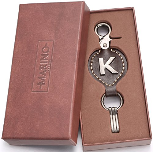 Brown Leather Alphabet Keychain, Single Letter with Easy Clasp Key - by Marino Ave - K - onesize