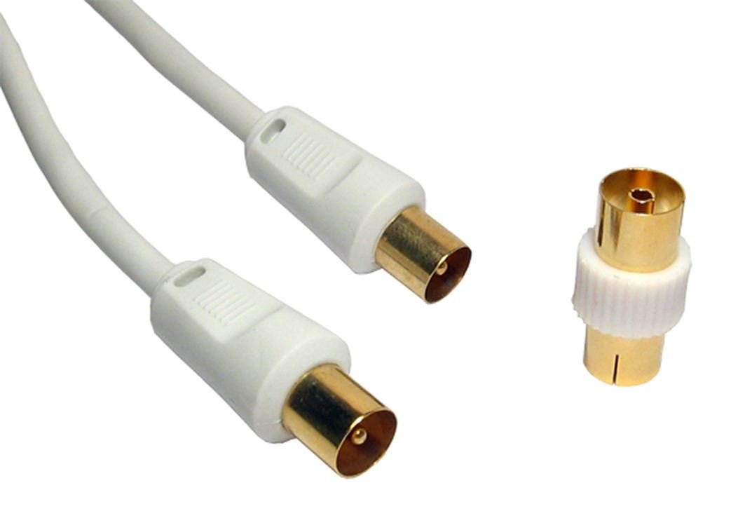 World of Data 10m Coax Cable - Shielded (RFI EMI) OFC FREE F-F Coupler - Antenna TV Aerial WHITE